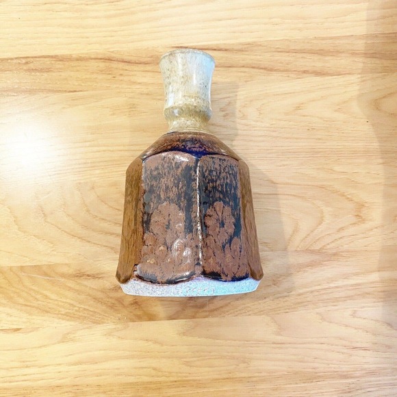 Studio Pottery Blue Spruce Bend Oregon Brown Black Vase Candle Holder Artisan 7" - Picture 8 of 11